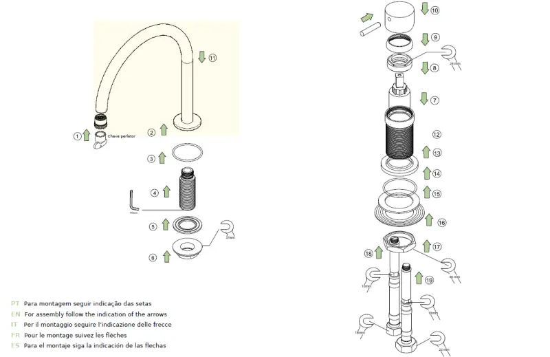 Waterevolution Flow 2-otvorová umývadlová batéria s vysokým U 200 mm výtokom Light Gold T1122UWGE