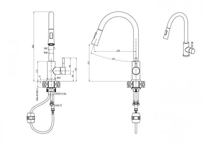 Quadri Leeds kitchen mixer tap with pull-out shower with 2 settings matt white 1208955908