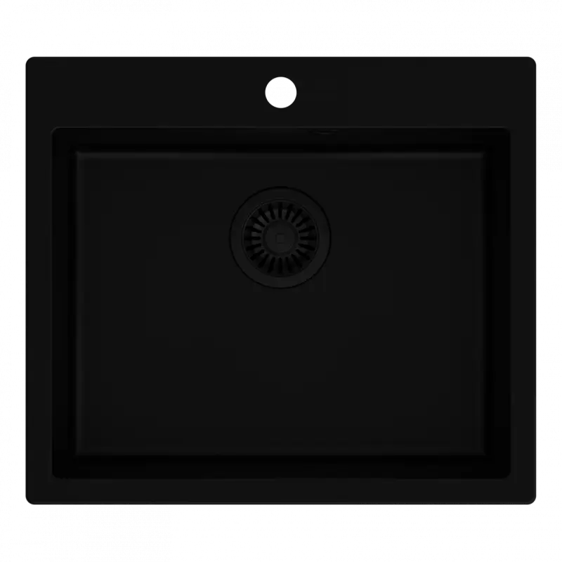 Quadri Sheffield black granite flush-mounted sink 57x50cm with tap hole bench and black plug 1208956076