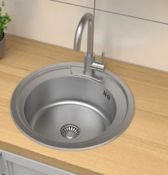 Základný okrúhly nerezový drez Aquadesign Ross s otvorom na batériu 1208956232