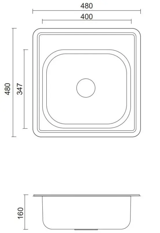 Aquadesign Basic štvorcový nerezový drez 48 x 48 cm, montáž na povrch, s otvorom na batériu 1208956284