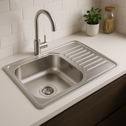 Aquadesign Basic nerezový drez s odkvapkávacou plochou, obojstranný, 66x42 cm, montáž na pracovnú dosku, 1208956285