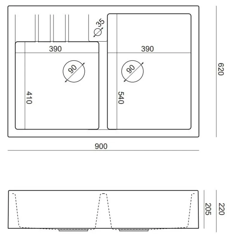 Quadri Minister Dvojité Umyvadlo antracitový rustikálny model 90x62cm 1208956322