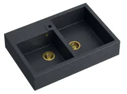 Quadri Minister Dvojité Umývadlo antracit vidiecky model 90x62cm so zlatými zátkami 1208956323