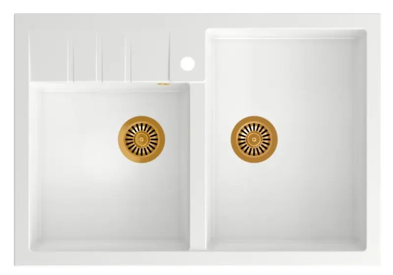 Quadri Minister Dvojité Umývadlo biele vidiecke model 90x62cm s medenou zátkou a prepadom 1208956329