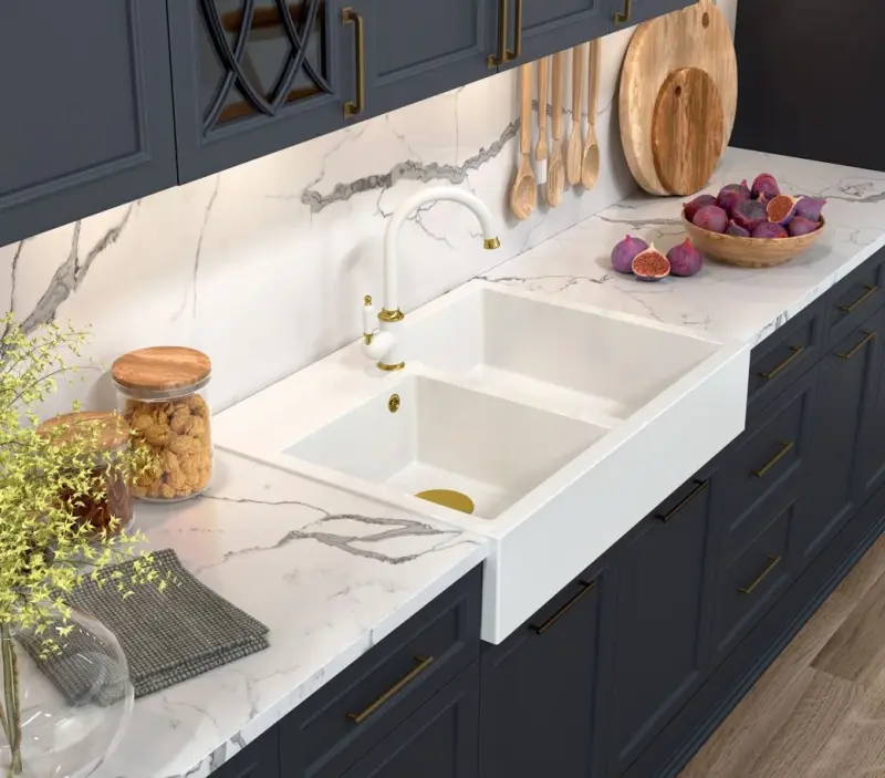 Quadri Minister Dvojité Umývadlo biele vidiecke model 90x62cm s medenou zátkou a prepadom 1208956329