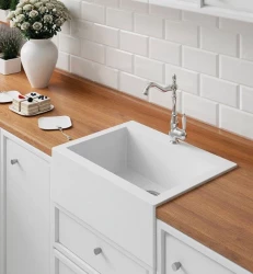 Aquadesign Farmhouse zapustený alebo nadstavbový žulový drez biely 58x49cm 1208956331