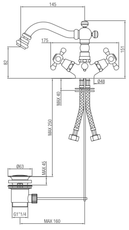 PB klasická bidetová batéria 145 mm výtok Bronz