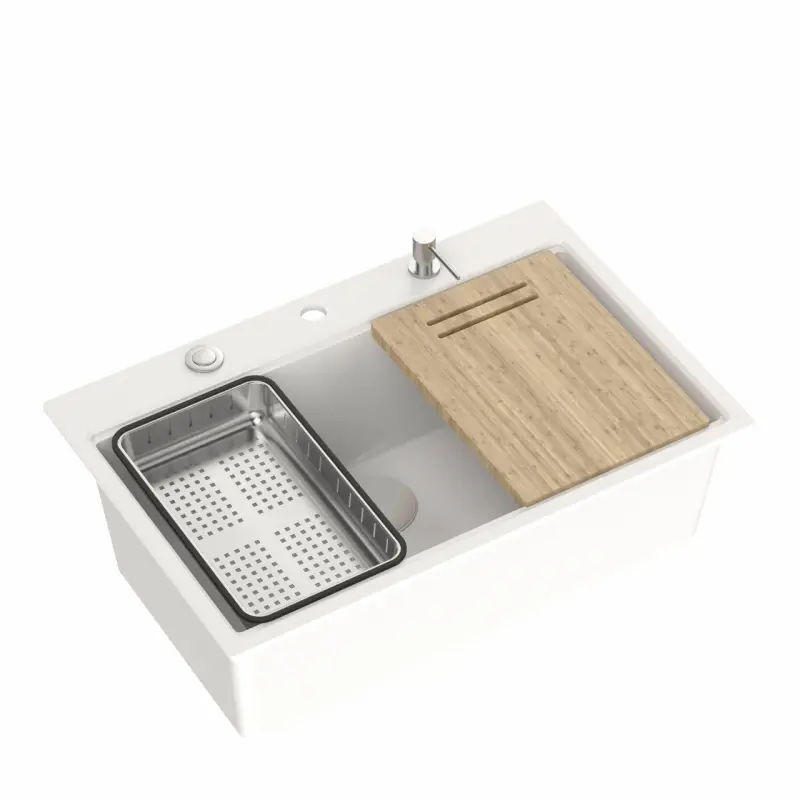 Quadri biely hard rock žulový nadstavbový veľký drez 76x50cm vrátane príslušenstva 1208956409