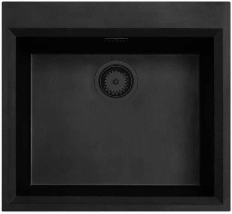 Čierny vstavaný drez 58x53cm s otvorom na batériu a s čiernou zátkou 1208956761