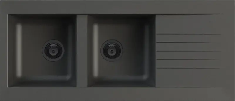 Ausmann Fibre dvojdrez z čierneho plastu obojstranný s odkvapkávačom na povrchovú montáž 116x50 cm s čiernou zátkou 1208956790