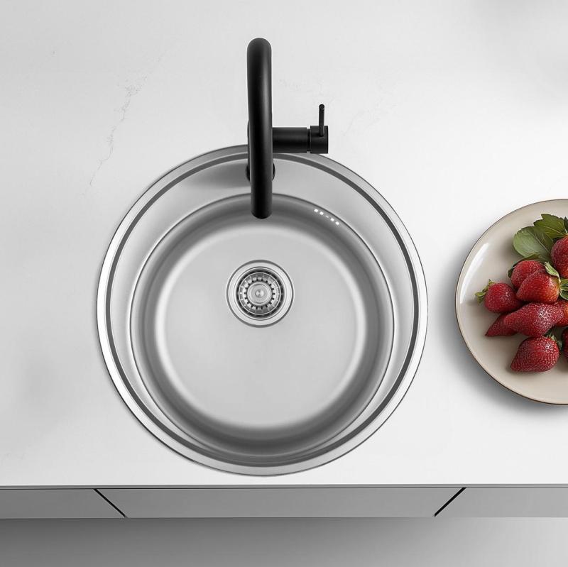 Ausmann Basic nerezová nadstavbová okrúhla drez s otvorom na batériu 51 cm vrátane sifónu 1208956976