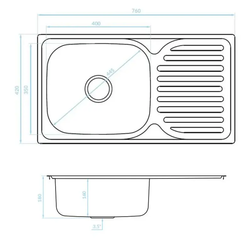 Ausmann Basic nerezový nástenný drez s odkvapkávačom, obojstranný, 76x42 cm, vrátane sifónu 1208956978