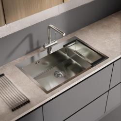 Ausmann Oder Blue grote RVS spoelbak 79x50cm vlakbouw en opbouw met kraangatbank 1208957119