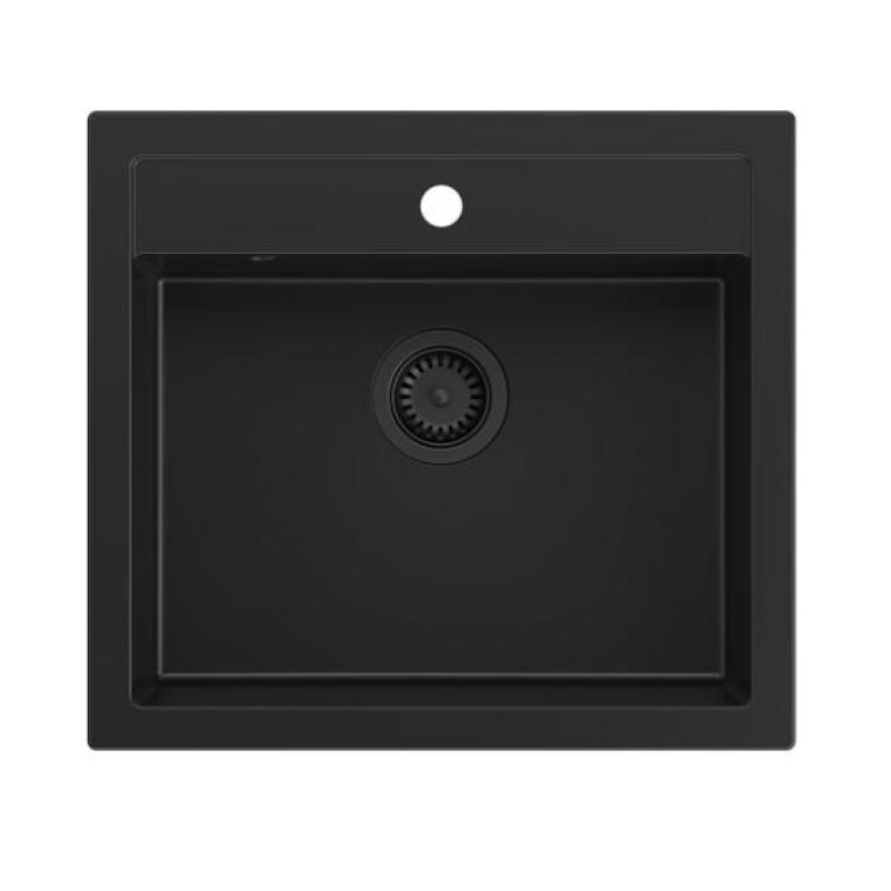 Quadri Farmhouse vidiecky vstavaný alebo nástenný žulový drez matná čierna 595x540mm 1208957208