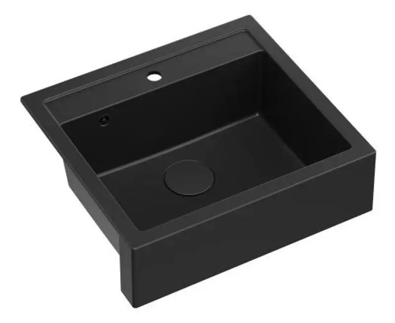 Quadri Farmhouse vidiecky vstavaný alebo nástenný žulový drez matná čierna 595x540mm 1208957208