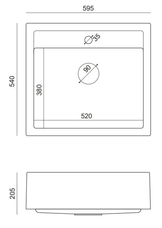 Quadri Farmhouse vidiecky vstavaný alebo nástenný žulový drez matná čierna 595x540mm 1208957208