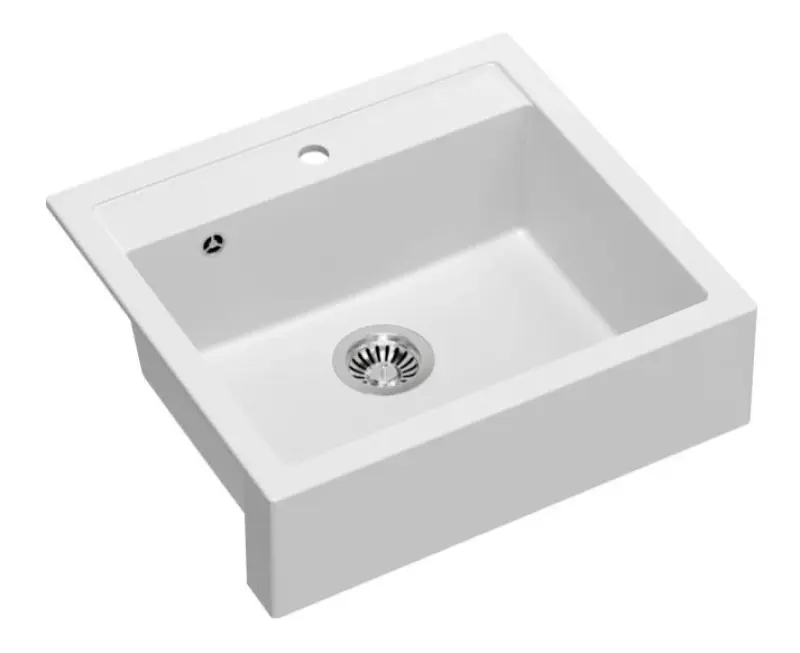 Quadri Farmhouse vidiecky vstavaný alebo na pracovnú dosku žulový drez matná biela 595x540 mm 1208957209