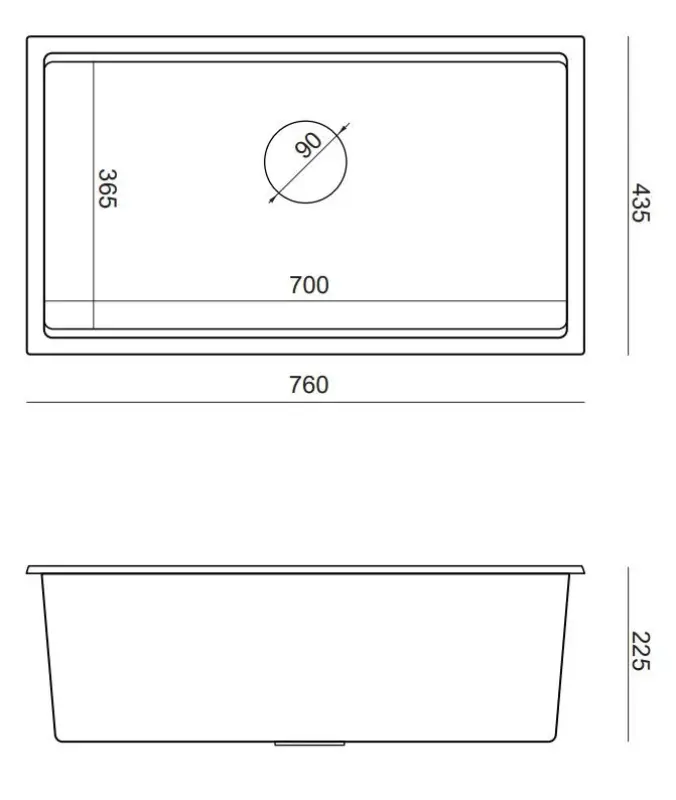 Quadri Newport veľký a hlboký drez, žula, nadstavba a podstavba, antracitový drez, 760x435 mm, 1208957219