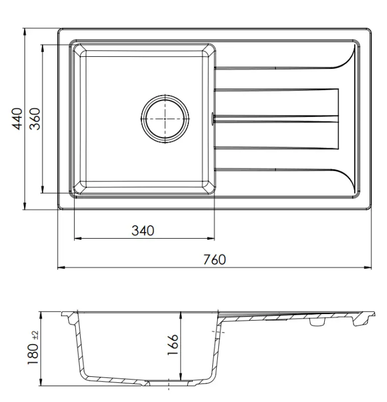 GraniteMy Smart extra plochý žulový horný čierny drez 76x44 cm s odkvapkávačom, obojstranný 1208957353