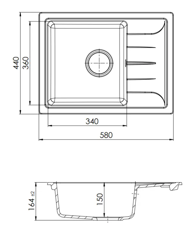 GraniteMy Smart extra plytký granitový nadstavbový čierny drez 58x44 cm s odkvapkávacou plochou, obojstranný 1208957354