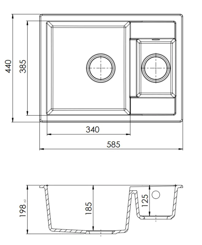 GraniteMy Smart extra plytký 1,5 granitový nadstavbový čierny drez 58x44cm 1208957355