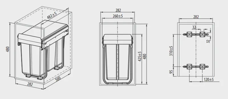 Garbi Sorter S-30-3 built-in waste system with 3 waste bins 10 litres 1208957362