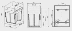 Garbi Sorter S-40-3 vstavaný odpadkový systém s 3 odpadkovými košmi 1 x 20 a 2 x 10 litrov 1208957365