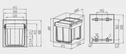 Garbi Sorter S-45-3 vstavaný odpadový systém s 3 odpadovými nádobami 1 x 20 a 2 x 10 litrov 1208957366