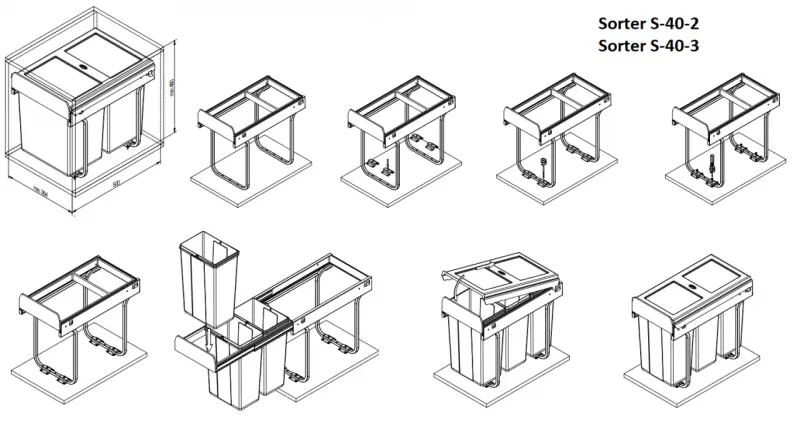 Garbi Sorter S-45-3 built-in waste system with 3 waste bins 1 x 20 and 2 x 10 litres 1208957366