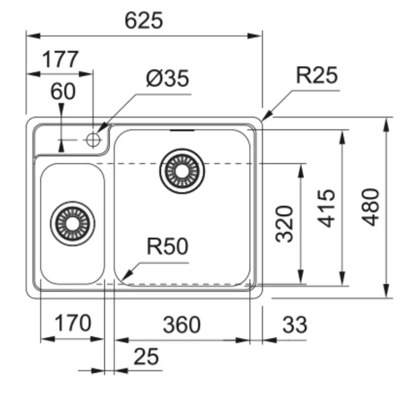 Franke drez Bellissimo BCX 260 plochá montáž vrátane otvoru na batériu 625x480mm 127.0691.229