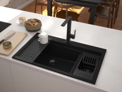 GraniteMy Limited veľký 1,5 granitový povrchový a podstavný čierny drez vrátane príslušenstva 76x48 cm 1208957389