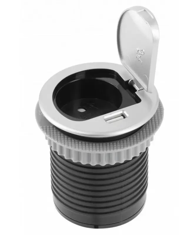 Indux Cover vstavaná kuchynská zásuvka s uzemnením na pracovnú dosku s USB a zásuvkou, farba strieborná 1208957393