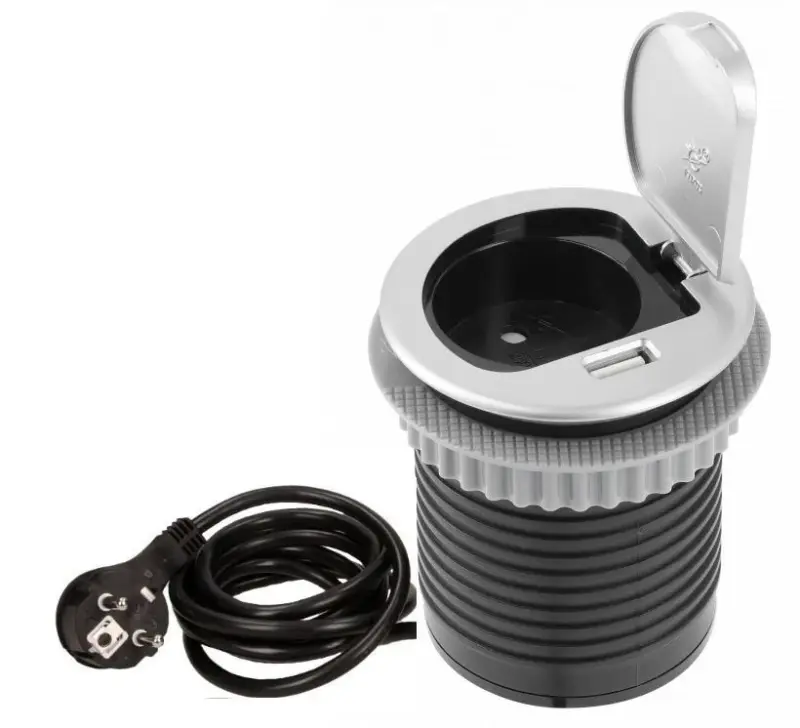 Indux Cover vstavaná kuchynská zásuvka s uzemnením na pracovnú dosku s USB a zásuvkou, farba strieborná 1208957393