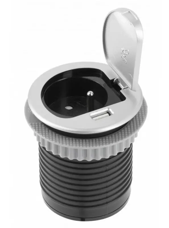 Indux Cover vstavaná zásuvka s uzemňovaním pre kuchynskú dosku s USB a zásuvkou farba strieborná 1208957394