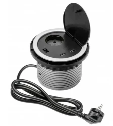 Indux Cover vstavaná zásuvka so strieborným kuchynským krytom v pracovnej doske s uzemnením a 2 USB portami 1208957397