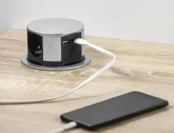 Indux Push vysúvací kuchynský zásuvkový panel so strieborným okrajom s 3 zásuvkami a 2 x USB 1208957411