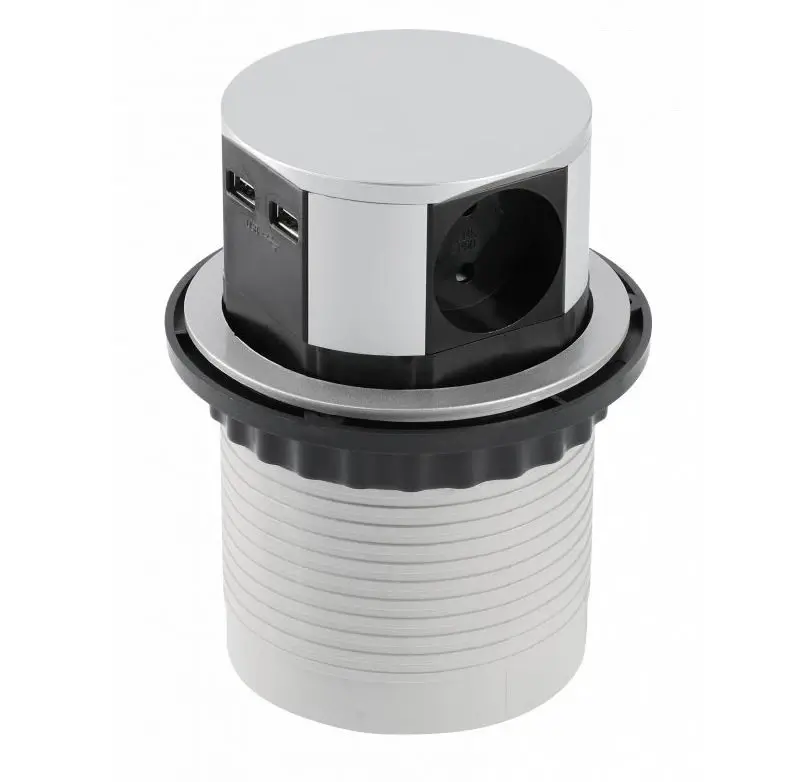 Indux Push vysúvací kuchynský zásuvkový panel so strieborným okrajom s 3 zásuvkami a 2 x USB 1208957411