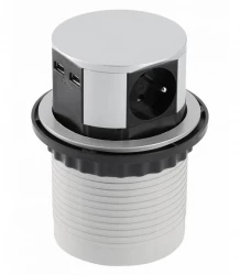 Indux Push ponoritelný zemný strieborný kuchynský zásuvkový blok v pracovnej doske s 3 zásuvkami a 2 x USB 1208957412