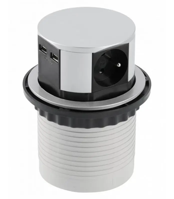 Indux Push ponoritelný zemný strieborný kuchynský zásuvkový blok v pracovnej doske s 3 zásuvkami a 2 x USB 1208957412