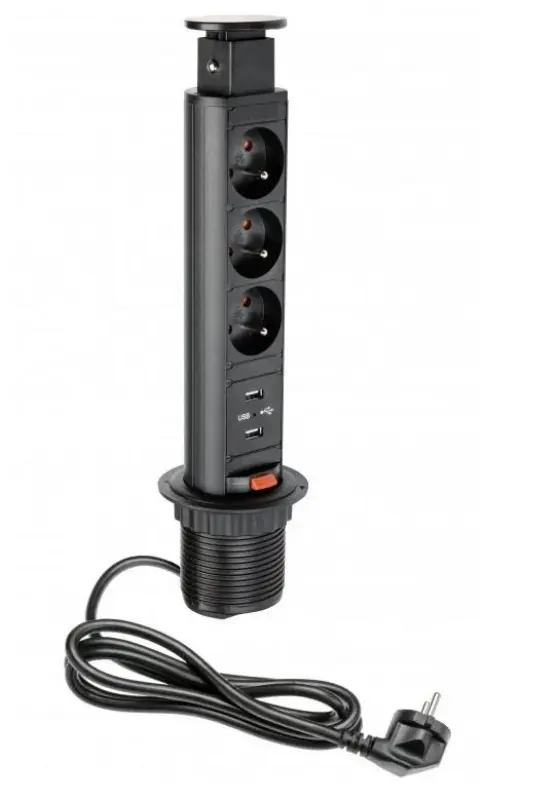 Indux Up & Down malé zosúvateľné zemné čierne kuchynské zásuvky v pracovnom doske s 3 zásuvkami a 2 x USB 1208957418