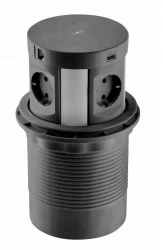 Indux Push zasúvacia kuchynská zásuvka s uzemnením čierna v pracovnej doske so 4 zásuvkami, 2 x USB, 2 x RJ45 a bezdrôtovým nabíjaním 1208957420