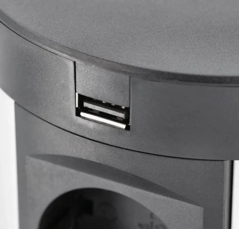 Indux Push zasúvacia kuchynská zásuvka s uzemnením čierna v pracovnej doske so 4 zásuvkami, 2 x USB, 2 x RJ45 a bezdrôtovým nabíjaním 1208957420