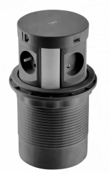 Indux Push ponoriteľná zemná kuchynská zásuvka čierna v pracovnej doske so 4 zásuvkami, 2 x USB, 2 x RJ45 a bezdrôtové nabíjanie 1208957421