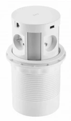 Indux Push potopiteľný uzemňovací biely kuchynský zásuvkový panel v pracovnej doske s 4 zásuvkami, 2 x USB, 2 x RJ45 a bezdrôtovým nabíjaním 1208957422