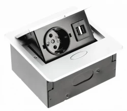 Indux Flip Small kuchynská zásuvka s uzemnením do pracovnej dosky alebo horných skriniek, matná biela s 2 USB nabíjačkami 1208957423