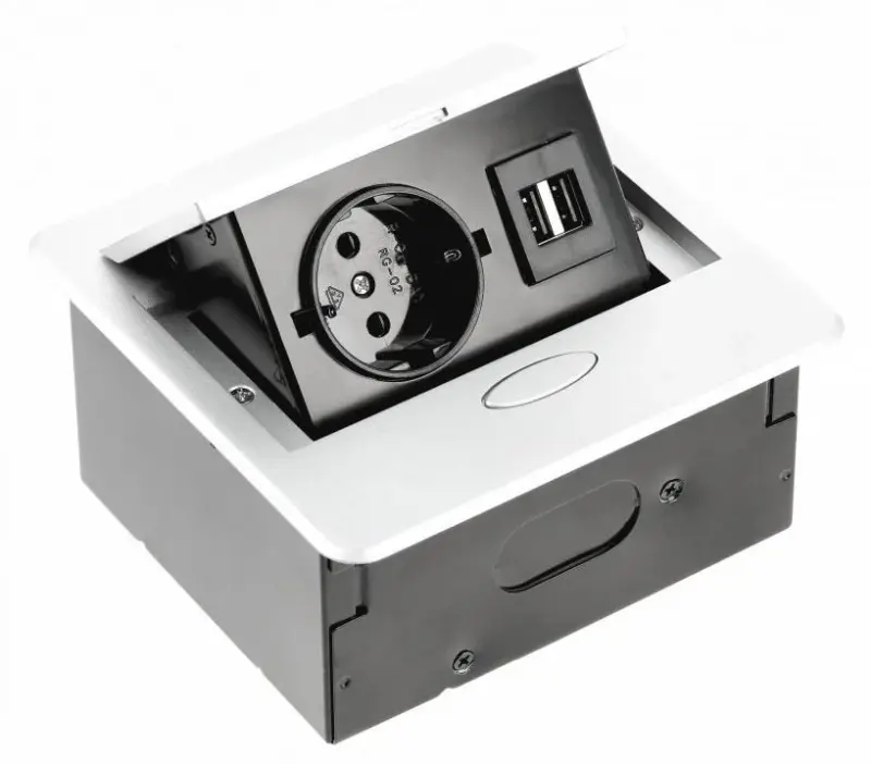Indux Flip Small kuchynská zásuvka s uzemnením do pracovnej dosky alebo horných skriniek, matná biela s 2 USB nabíjačkami 1208957423