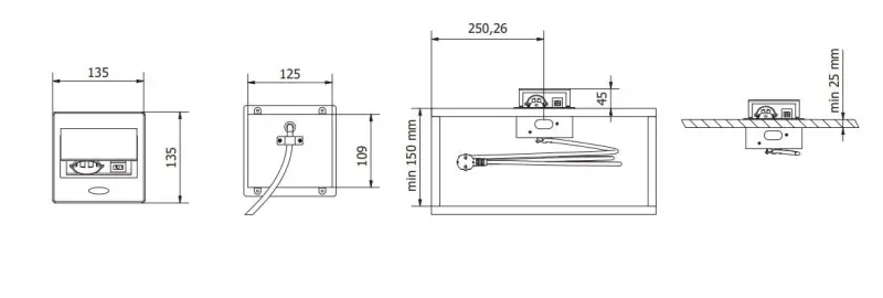 Indux Flip Small kuchynská zásuvka s ochranným kontaktom v pracovnej doske alebo v hornej skrinke matná čierna s 2 USB nabíjačkami 1208957424
