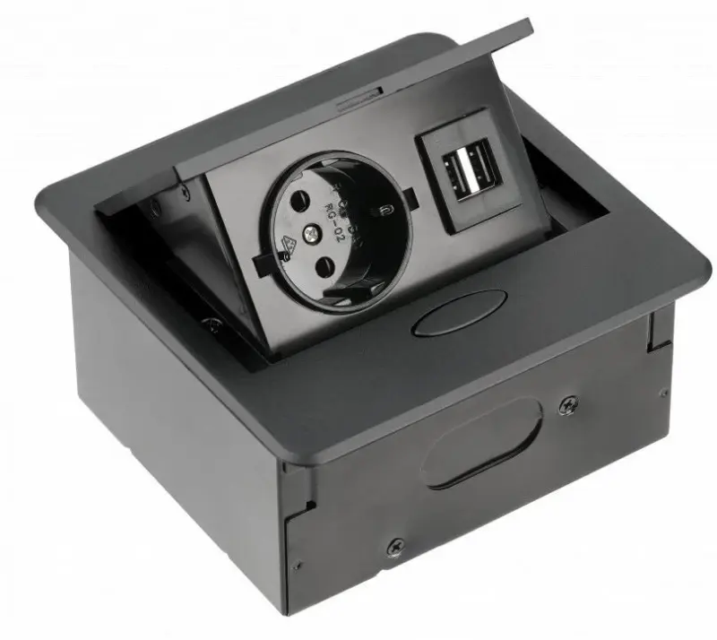 Indux Flip Small kuchynská zásuvka s ochranným kontaktom v pracovnej doske alebo v hornej skrinke matná čierna s 2 USB nabíjačkami 1208957424