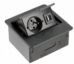 Indux Flip Small kuchynská zásuvka s uzáverom do pracovnej dosky alebo hornej skrinky, matná čierna, s 2 USB nabíjačkami 1208957425